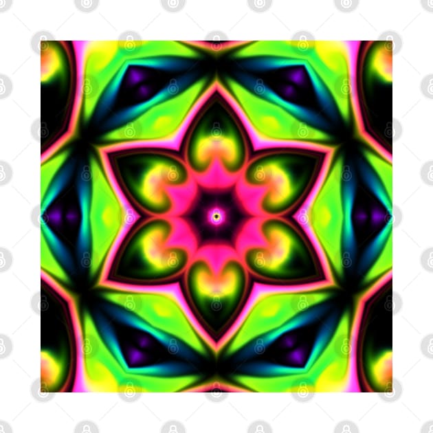 Psychedelic Hippie Flower Pink Green and Black by WormholeOrbital