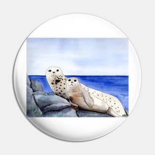 Seal Family Watercolor and Ink Illustration Pin