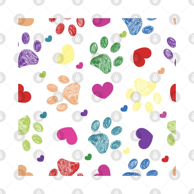 Colorful paw prints with hearts by GULSENGUNEL
