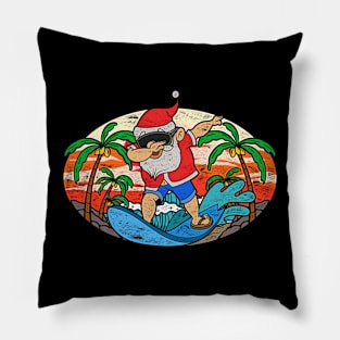 Hawaii Tropical Summer Dabbing Santa Surfing Retro Christmas In July Pillow