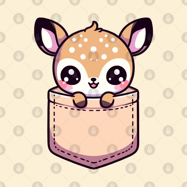 Kawaii Baby Deer in Pocket Cute Peeking Deer by Cuteness Klub