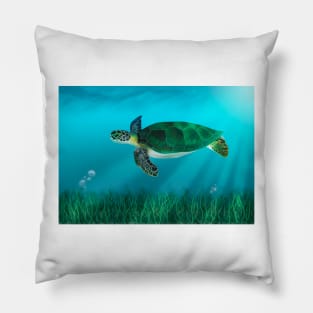 Green Turtle and Sea Grass Pillow