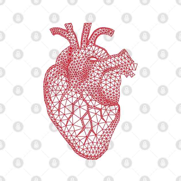 red human heart with geometric mesh pattern by beakraus
