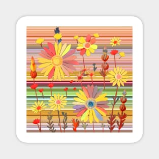 Pressed Daisies on Stripes Magnet