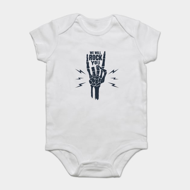 Funny Illustration. Skeleton Arm. We Will Rock You - Skeleton Hand - Baby  Bodysuit | TeePublic