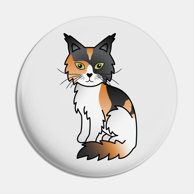 Calico Maine Coon Cat Cute Cartoon Illustration Maine Coon Pin