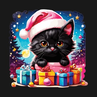 Cute Christmas Black Cat T-Shirt