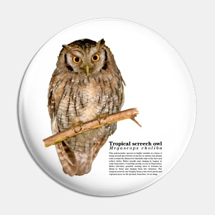 Tropical screech owl black text Pin