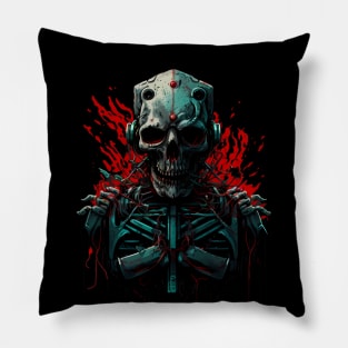 Comic-Style: AI Cyborg Robot Skull and the Apocalypse Pillow