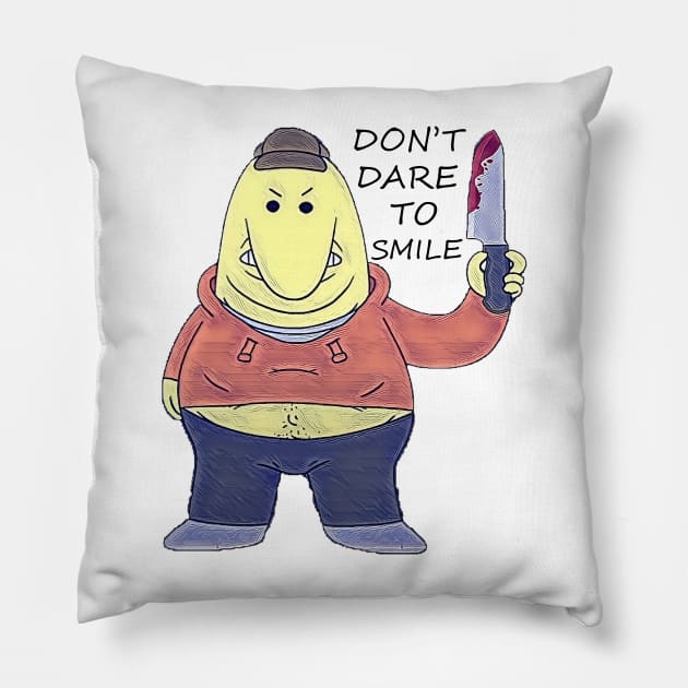 Don't Dare To Smile - Funny Smiling Friends Charlie Character Pillow by Pharaoh Shop