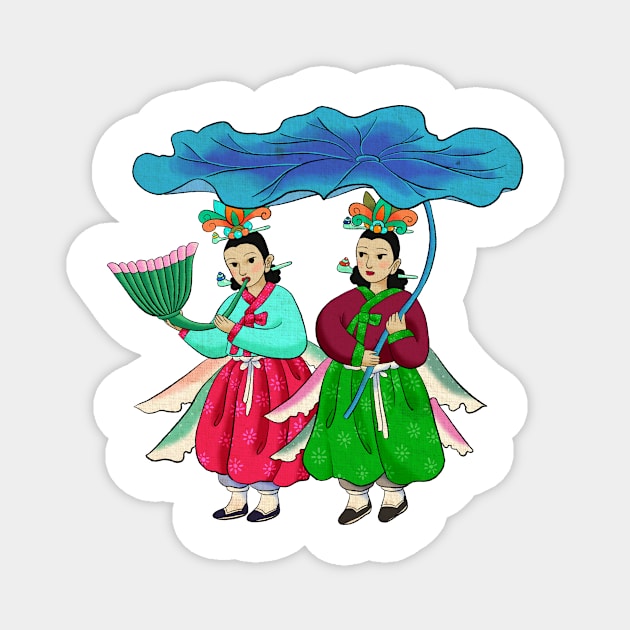 Minhwa: Taoist Fairy Sisters D-4 Type Magnet by koreanfolkpaint