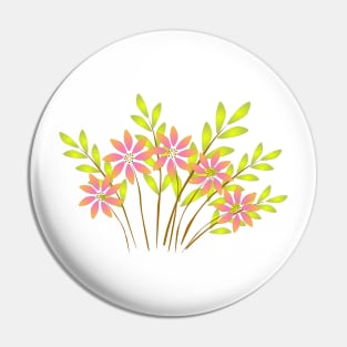 A bunch of pink flowers with green leaves. Pin