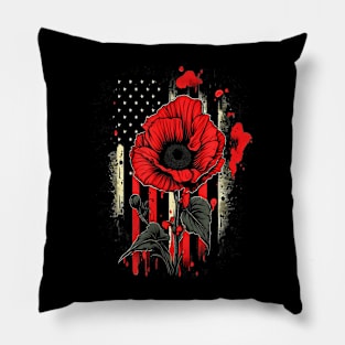 Memorial Day Poppy  American Flag USA 4th of July Pillow