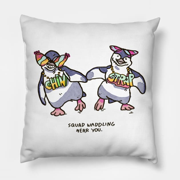 Chin N Strap penguin waddles Pillow by KO-of-the-self