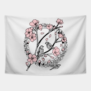 Cherry Blossoms and Sparrows Tapestry
