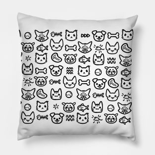 Doodle Pups and Cats (Black) Pillow