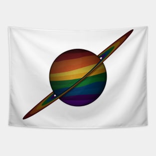 Planet and Rings in LGBTQ Rainbow Pride Flag Colors Tapestry