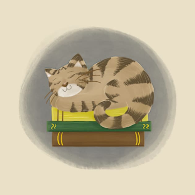 Cute cat sleeping on books by AbbyCatAtelier