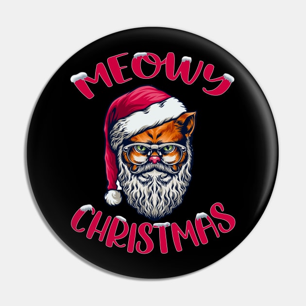 Funny Meowy Christmas Santa Claus Cat Design Pin by FilsonDesigns