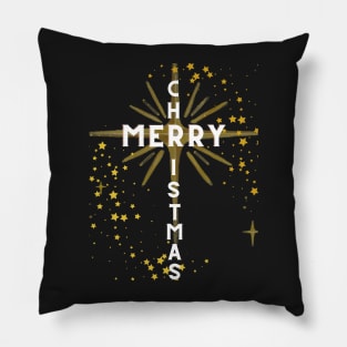 Christmas Cross and Star White Letters on Black Pillow