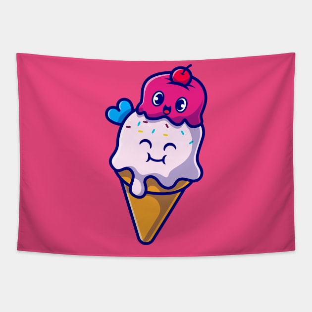 Happy Ice Cream Cone Cartoon Tapestry by Catalyst Labs