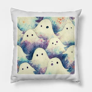 Watercolor kawaii ghosts pattern Pillow