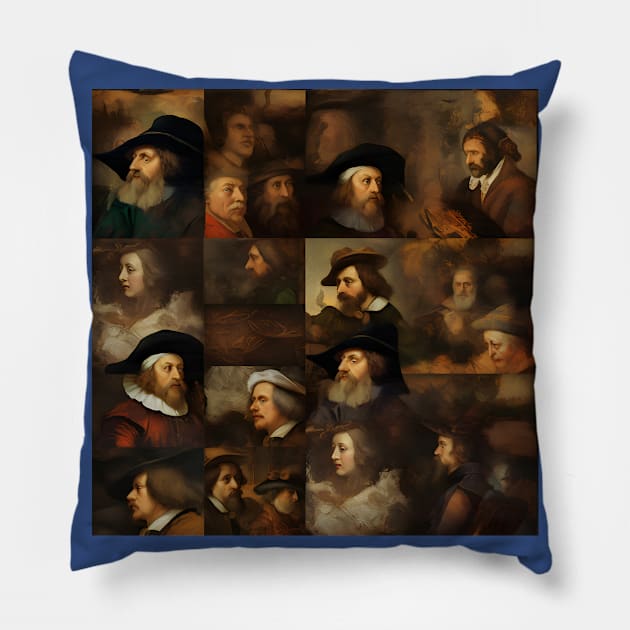 Rembrandt Paintings Mashup Pillow by Grassroots Green