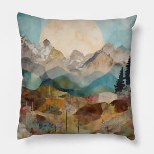 Collage Mountains Landscape Blue Teal Pillow