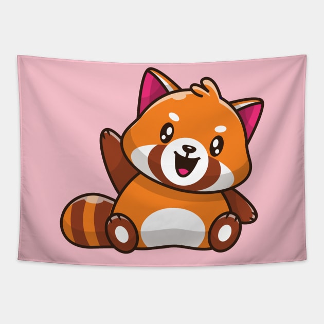 Cute Red Panda Waving Hand Cartoon Tapestry by Catalyst Labs