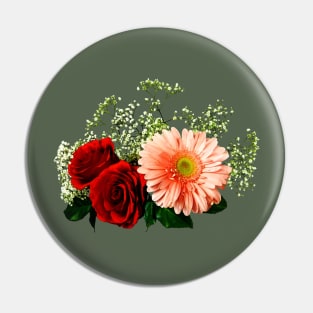 Daisies - Gerbera Daisy And Two Roses Pin