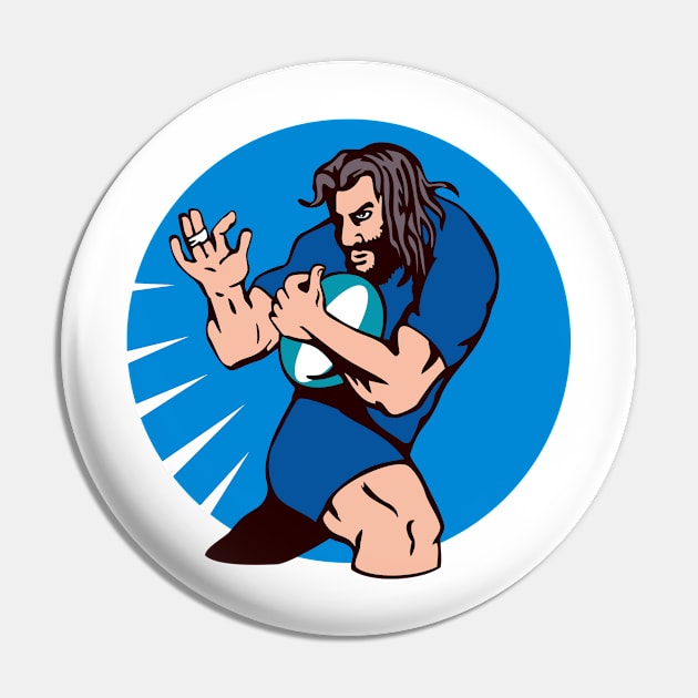 Rugby Player Fending Retro Pin by retrovectors