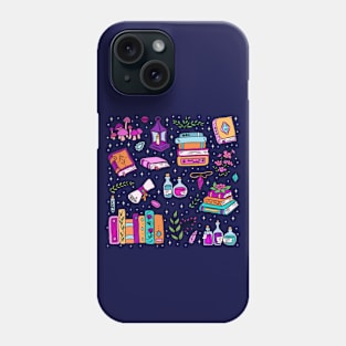 Cute fantasy books and fantasy items illustration for fantasy readers Phone Case