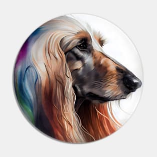 Watercolor Afghan Hound with Rainbow Colored Accents Pin