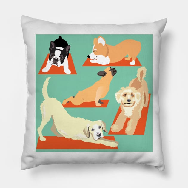 Cute Yoga Dogs Pillow by HotPinkStudio.Me