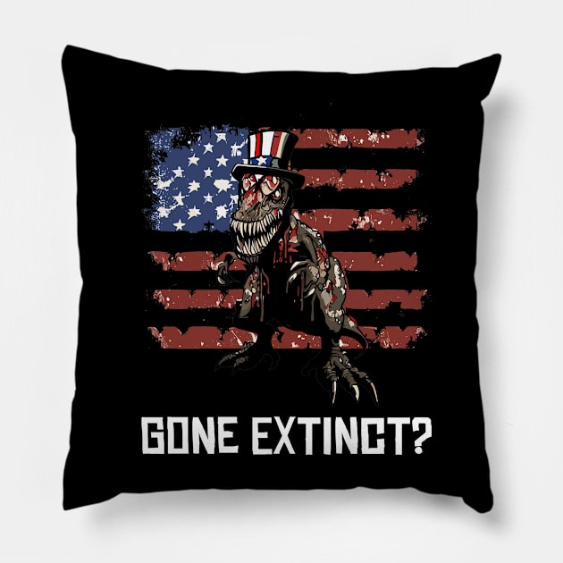 Scary Halloween Zombie T-Rex Dinosaur 4th Usa American Flag July Fourth Pillow by Outrageous Flavors