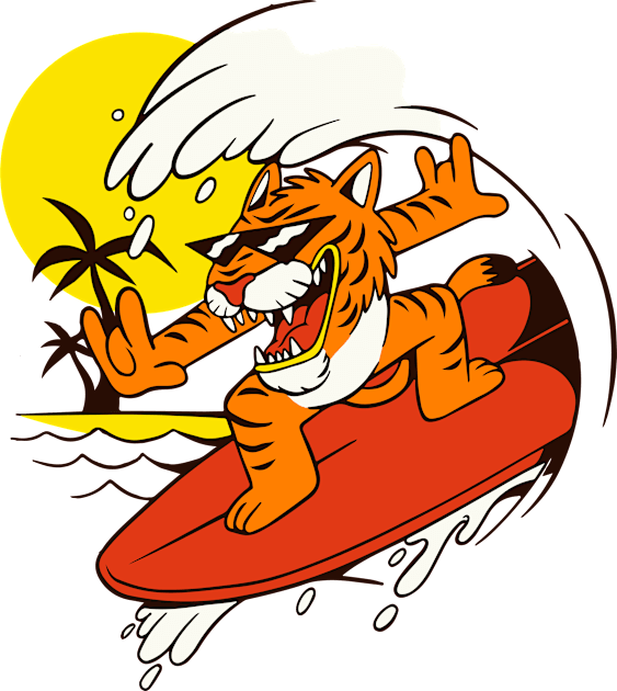 Tiger Surfing Kids T-Shirt by timegraf