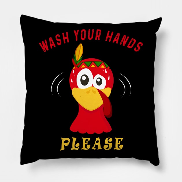 Wash Your Hands Please Cute Turkey Pillow by nedjm