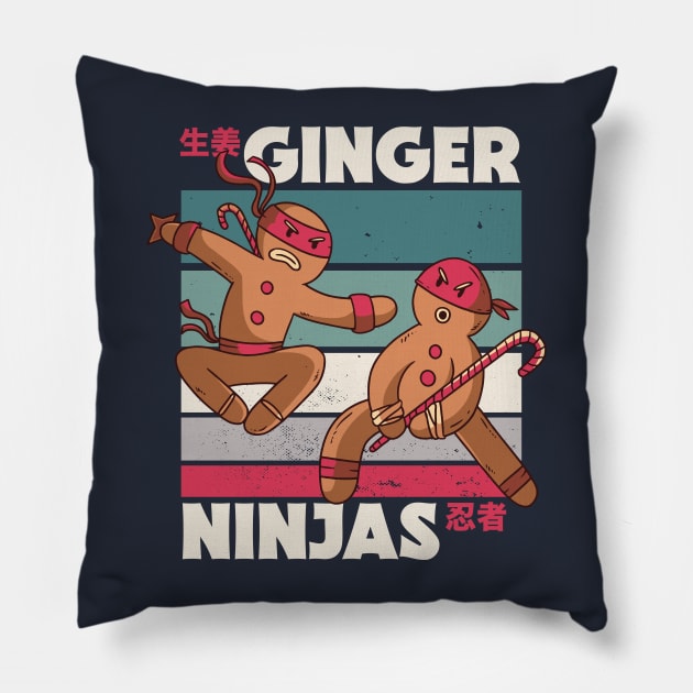 Funny Christmas Ginger Ninjas // Retro Cartoon Ginjas Pillow by SLAG_Creative