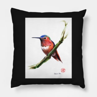 Little Hummer - Hummingbird prisma pencil & acrylic painting Pillow