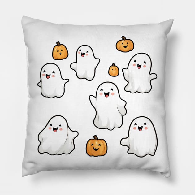 Pumpkins and ghosts Halloween Pillow by Micapox