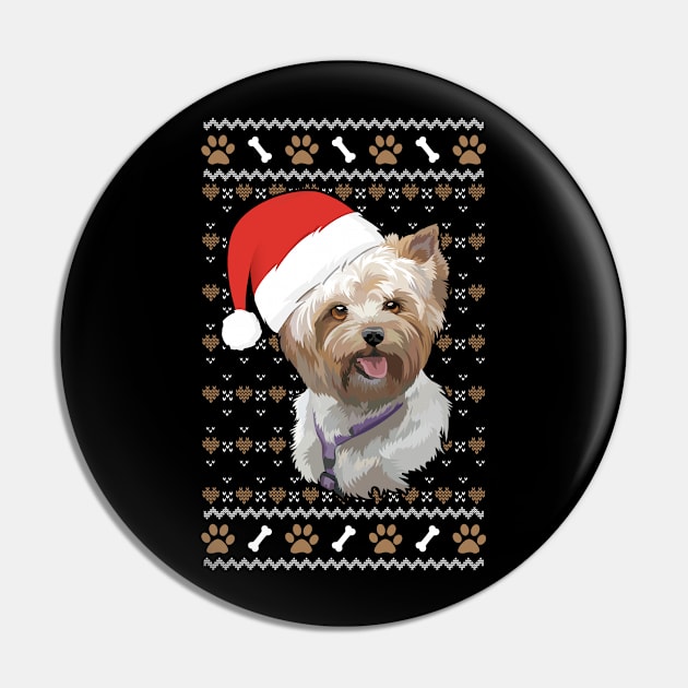 Yorkshire Terrier With Santa Hat Ugly Merry Christmas Pajamas Pin by CardRingDesign