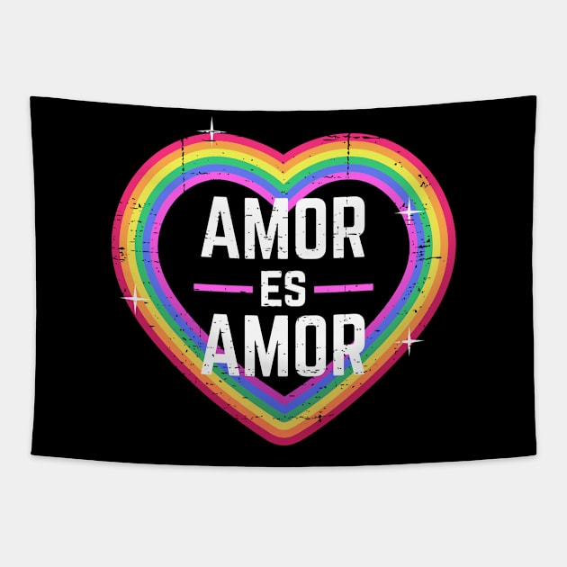 Amor es Amor - rainbow heart design Tapestry by verde