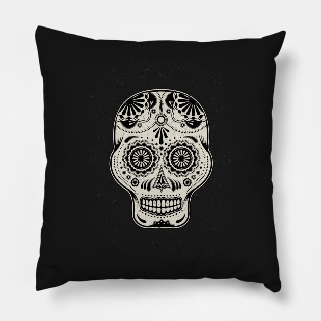 Sugar Skull Black and White Pillow by Blue Planet Boutique