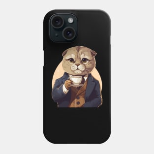 Scottish Fold Cat Drinking Coffee Phone Case