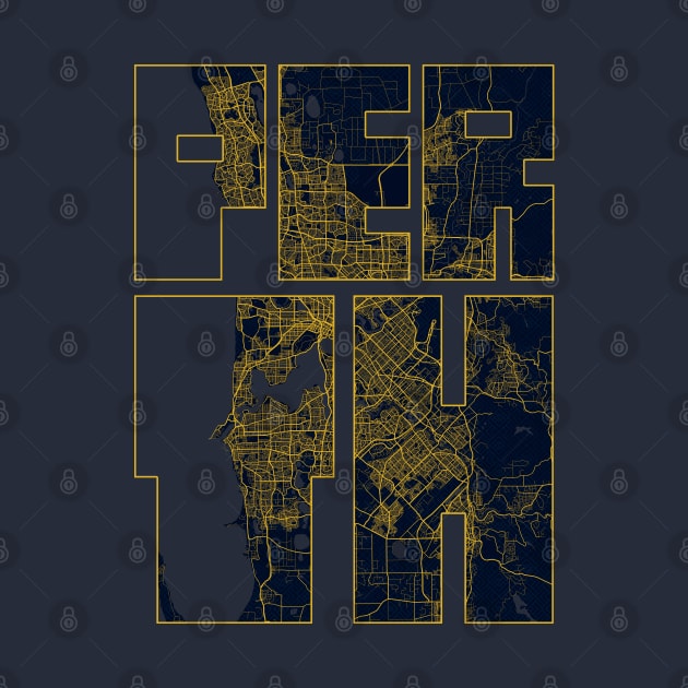 Perth, Australia City Map Typography - Gold Art Deco by deMAP Studio