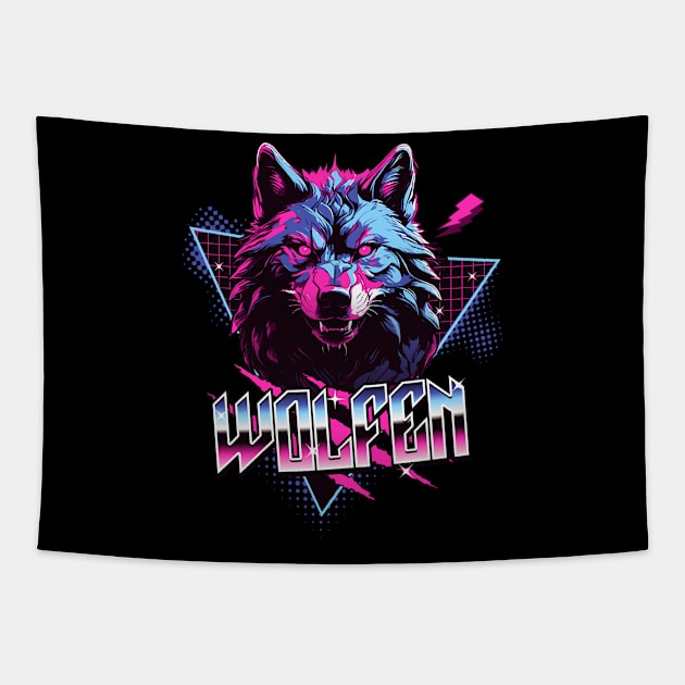 Wolfen - 80s Retro Menacing Wolf Tapestry by Contentarama