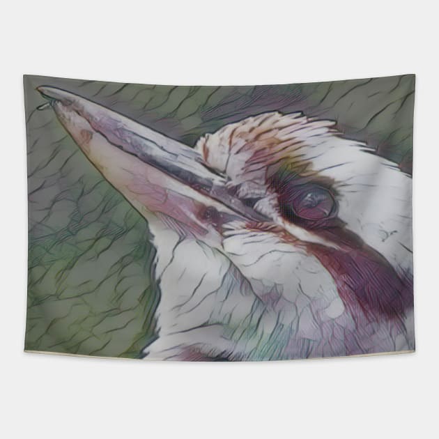 Alert kookaburra bird Tapestry by Kielly