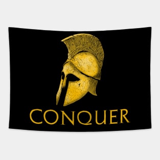 Motivational Ancient Greek History Spartan Helmet - Conquer Tapestry