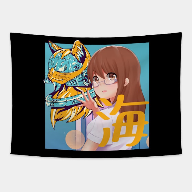 Anime Futureristic Cat Animegirl Tapestry by Blumammal