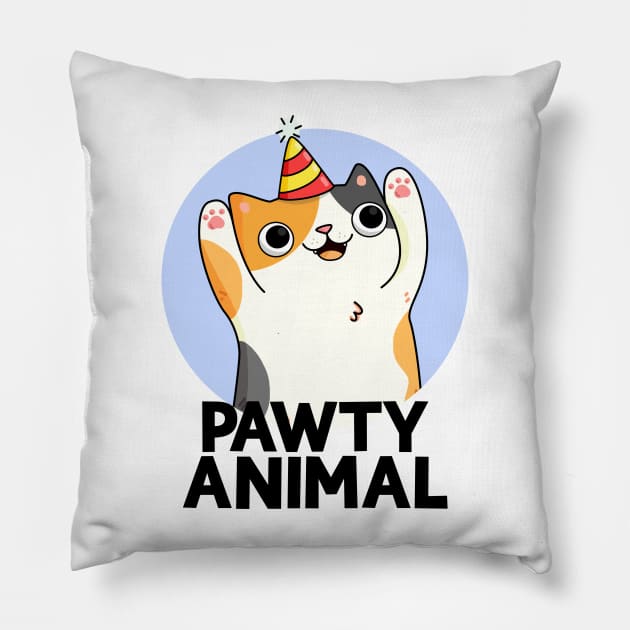 Pawty Animal Cute Party Animal Cat Pun Pillow by punnybone